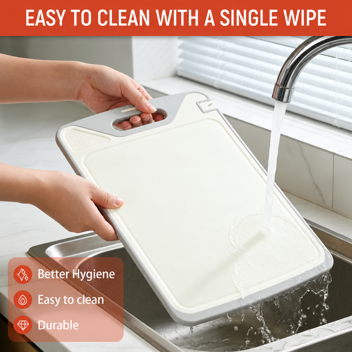 2-in-1 Double-Sided Cutting Board – Stainless Steel & PP, Separate Meat & Veggie Prep Surfaces, Built-In Garlic Grinder, Deep Juice Groove & Easy-Clean Design