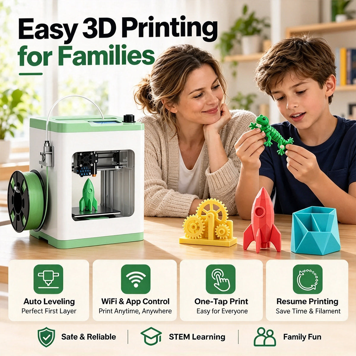 🎁 Kids' Mini 3D Printer – Fully Assembled, Beginner-Friendly 3D Printing Machine with 3,500+ Preloaded Models