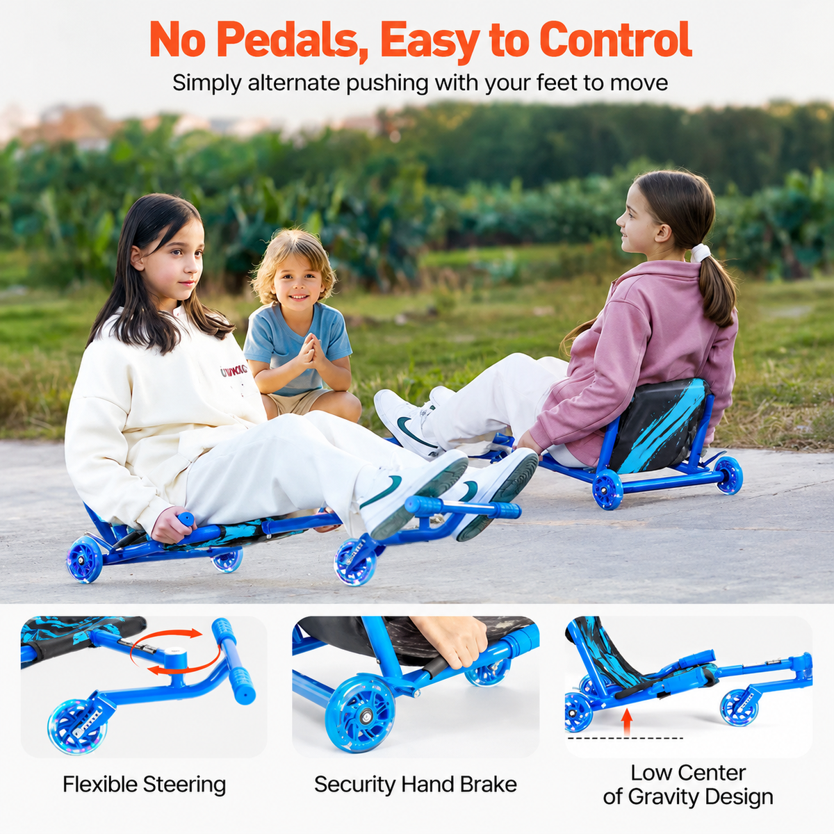🛴 Kids' Swing Scooter – Adjustable Steel Wiggle Scooter, Hand Brake, 150 LB Capacity, Ages 4+ 🎁