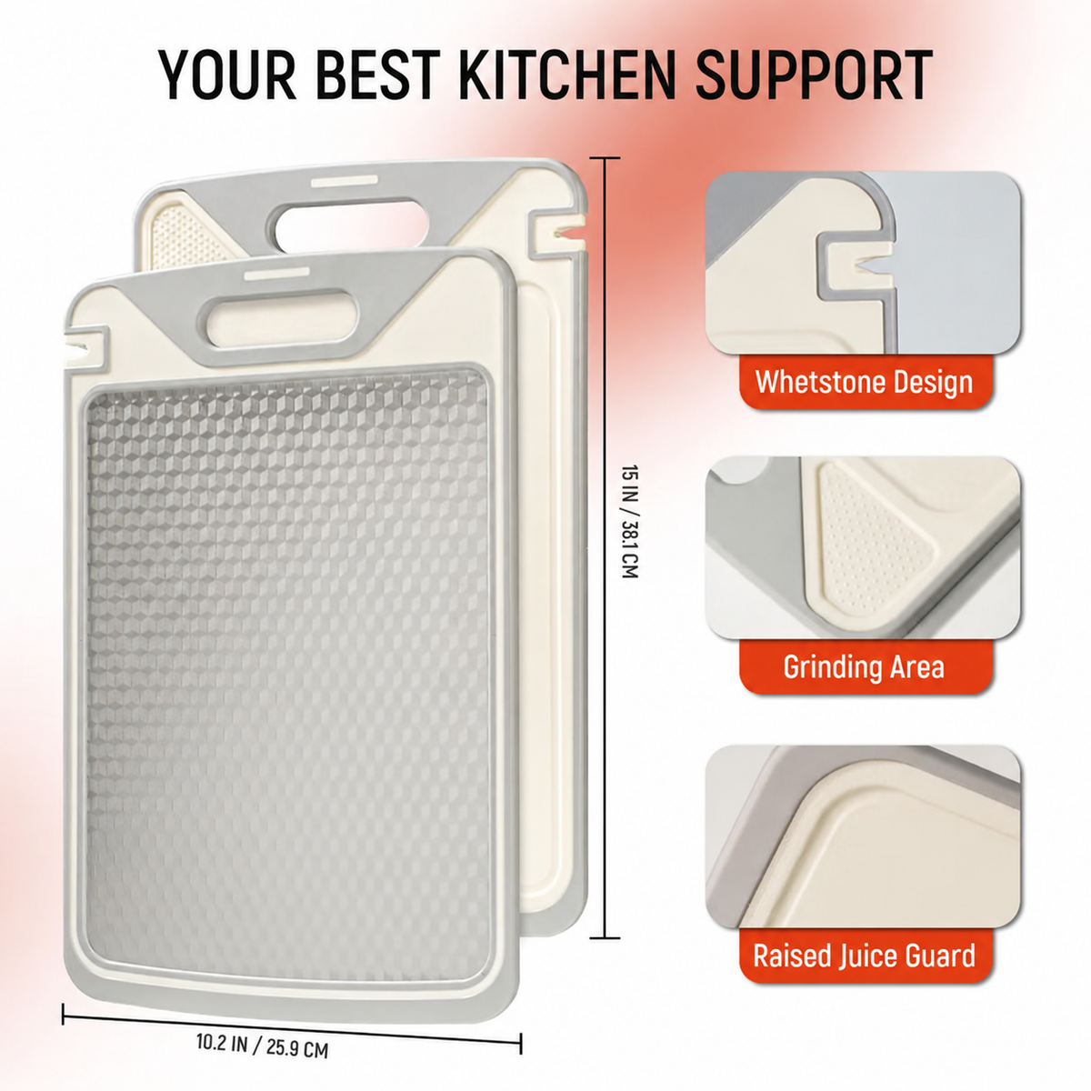 2-in-1 Double-Sided Cutting Board – Stainless Steel & PP, Separate Meat & Veggie Prep Surfaces, Built-In Garlic Grinder, Deep Juice Groove & Easy-Clean Design