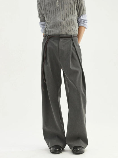 Men's pleated wide-leg suit trousers