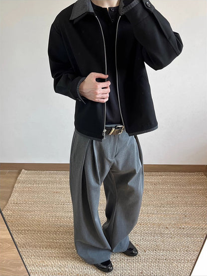 Men's pleated wide-leg suit trousers