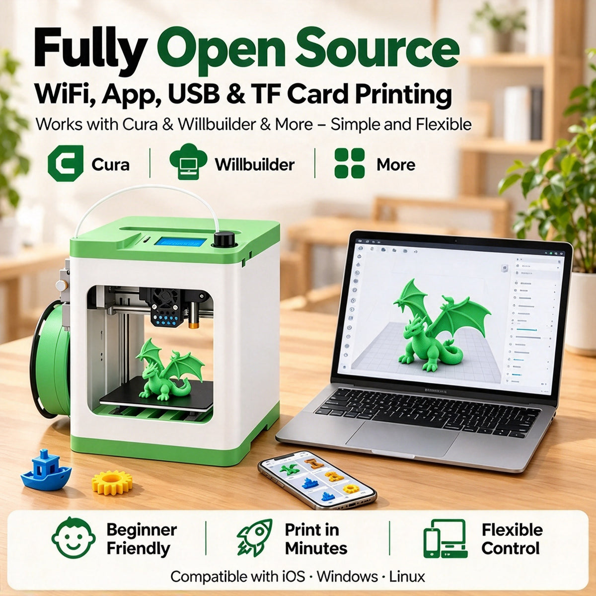🎁 Kids' Mini 3D Printer – Fully Assembled, Beginner-Friendly 3D Printing Machine with 3,500+ Preloaded Models
