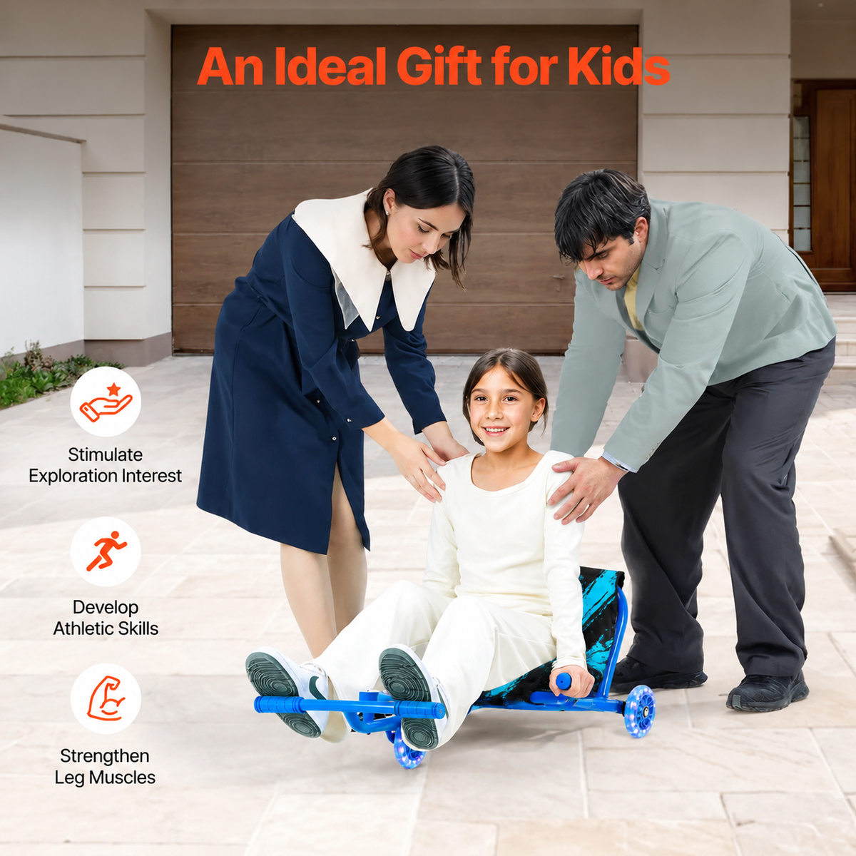 🛴 Kids' Swing Scooter – Adjustable Steel Wiggle Scooter, Hand Brake, 150 LB Capacity, Ages 4+ 🎁