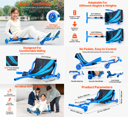 🛴 Kids' Swing Scooter – Adjustable Steel Wiggle Scooter, Hand Brake, 150 LB Capacity, Ages 4+ 🎁