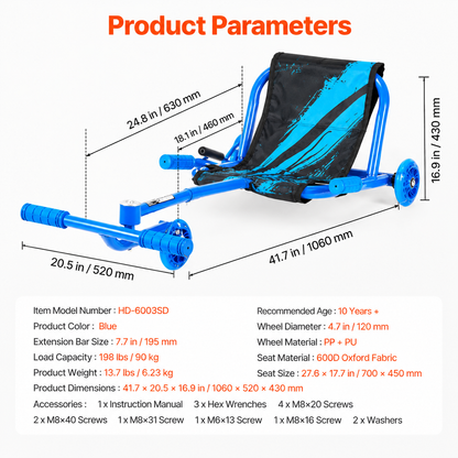 🛴 Kids' Swing Scooter – Adjustable Steel Wiggle Scooter, Hand Brake, 150 LB Capacity, Ages 4+ 🎁